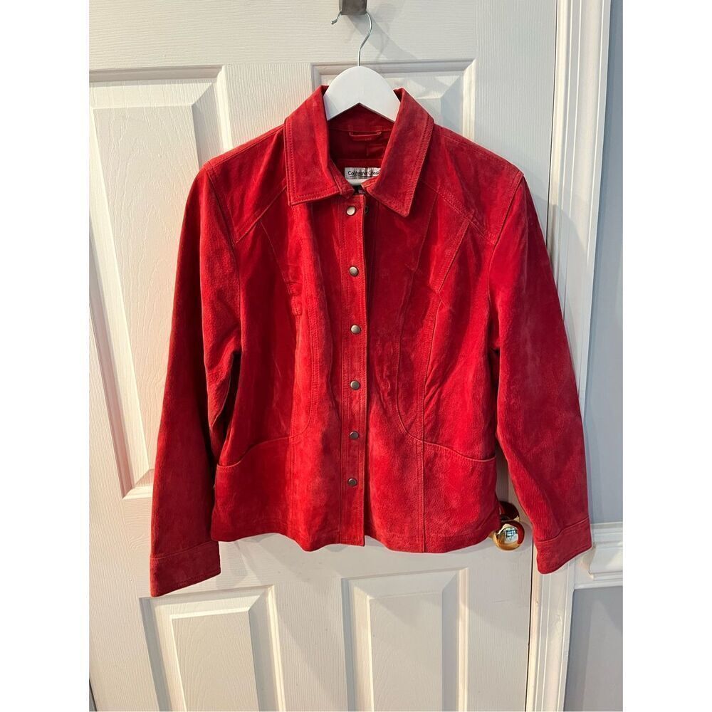 Coldwater Creek Red Suede Snap Down Shirt Shacket Sz PL EUC